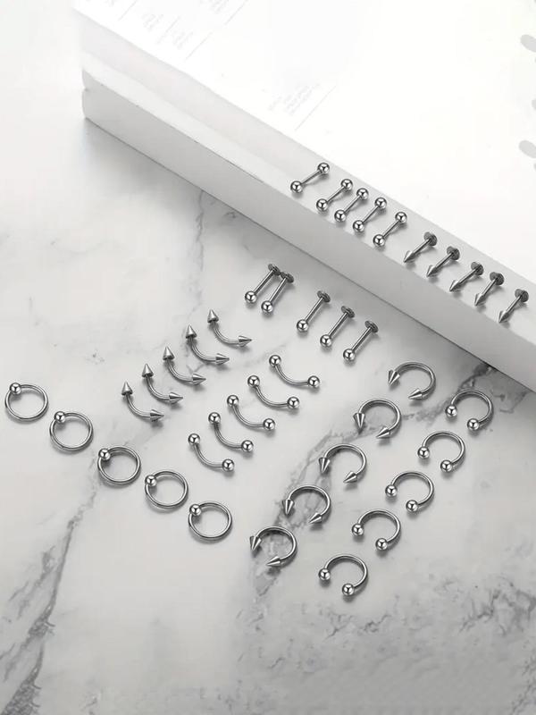 40-Piece Minimalist Stainless Steel Nose Studs and Lip Rings Set, Hypoallergenic Body Jewelry for Men and Women, Versatile Piercing Accessories, Nose Piercings Kit