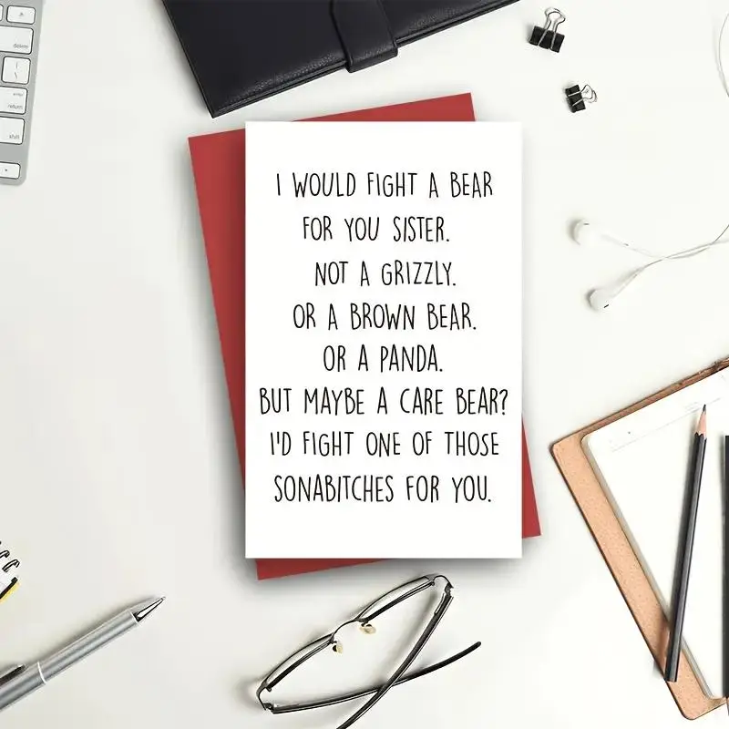 Funny Birthday Card for Sister, 1 Count Gift Card for Sister, Birthday Greeting Card with Envelope, Greeting Card Set