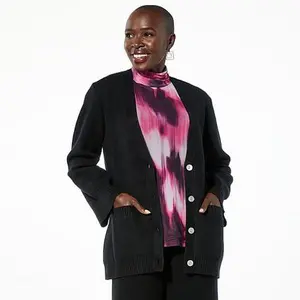 MarlaWynne WynneLayers Button-Front Rounded Sleeve Cardigan with Shaping
