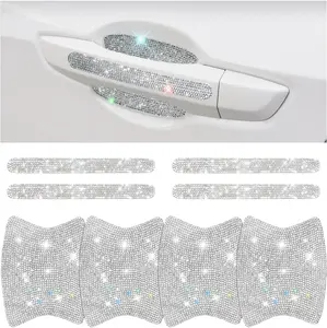Mandark 8PCS Bling Car Door Handle Protector, Crystal Rhinestone Vehicle Door Bowl Protective Sticker, Glitter Anti-Scratch Auto Decor Decals Accessories, Universal for SUV, Sedan, Truck (White)