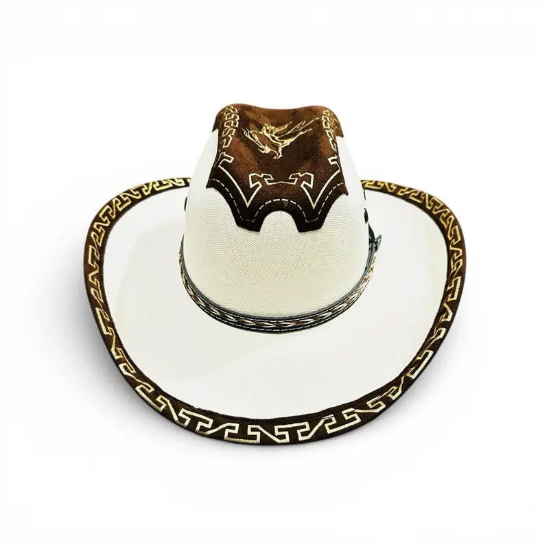 Little Sombrerito Cowboy Hat with Brown Embroidery and White Brim for Western Style