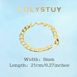 [FOLYSTUY (W168)]Mens Classic Cuban Link Bracelet, 0.31" Width 8.27" Length Statement Wrist Accessory