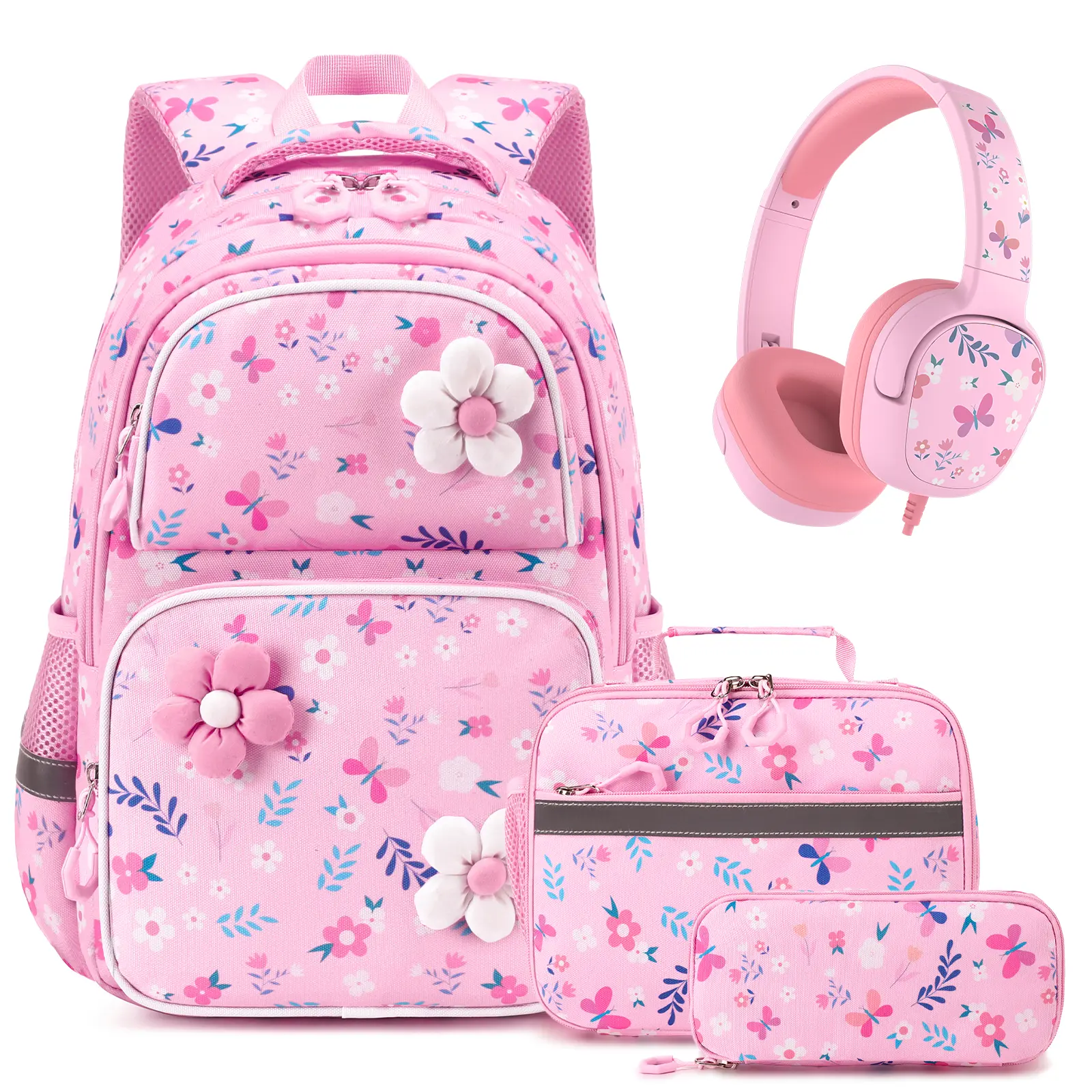 SIMILOVE Kids Backpack for Girls 4-8, Cute 3D Plush Strawberry Toddler Backpack with Lunch Box, Wired Headphones & Pencil Case, School Bookbag for Preschool Kindergarten Elementary School Student