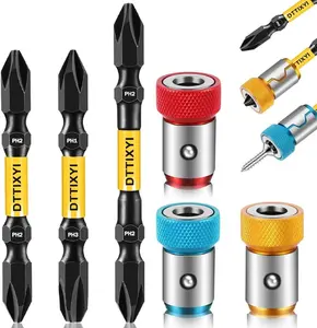 6PCS Screwdriver Head Magnetic Ring Set for Drill Drivers & Standard Chucks, Power Mag Bit Ring 1/4 Hex Shank, S2 Steel Double Ended Phillips PH1 PH2 PH3 Bits (65mm & 3IN), Magnetizer
