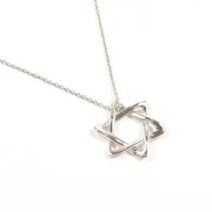 Pre-owned Tiffany & Co. Sterling Silver 925 (Ag925) Small Leather Goods Star of David Silver Necklace