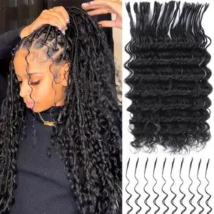 Pre-Divided Human Braiding Hair for Bulk Hair Pre-streached Braiding Hair Easy To Install Boho Braids Human Hair Extensions Deep Wave