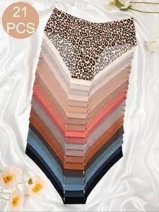 Women's 21pcs Solid Color Panty, Soft Comfy Smooth Breathable Fit Seamless Knicker for Daily Wear, Multipack Underwear for All Seasons