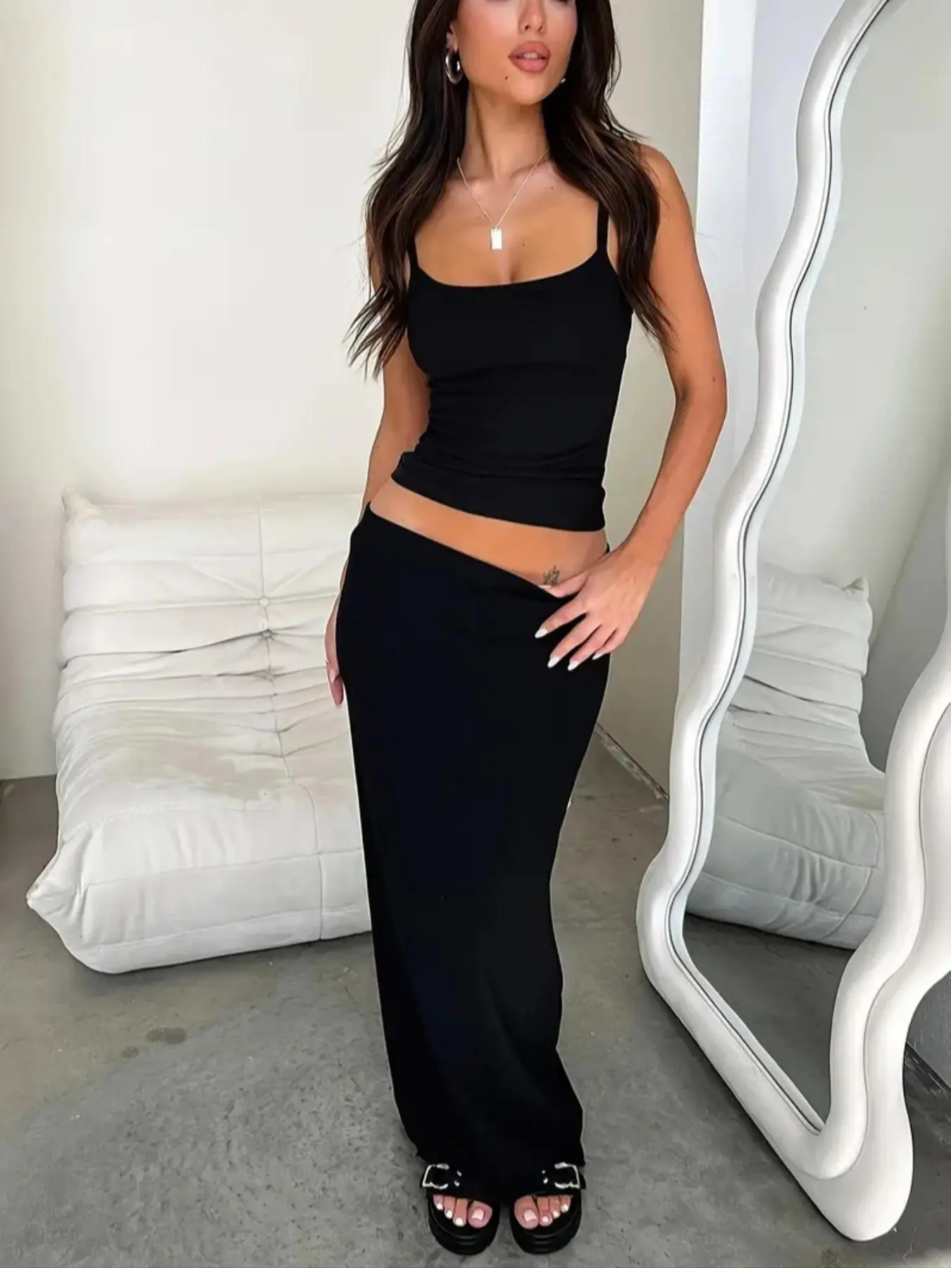 Women's Solid Color Maxi Long Skirt, Casual Fashionable Minimalist Bodycon Fitted Skirt for Beach Holiday Vacation, Ladies Summer Clothes, Womenswear