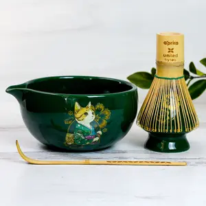 Matcha Tea Making Set with Matcha Whisk, Whisk Holder, Scoop, Bowl - Ceramic Traditional Matcha kit