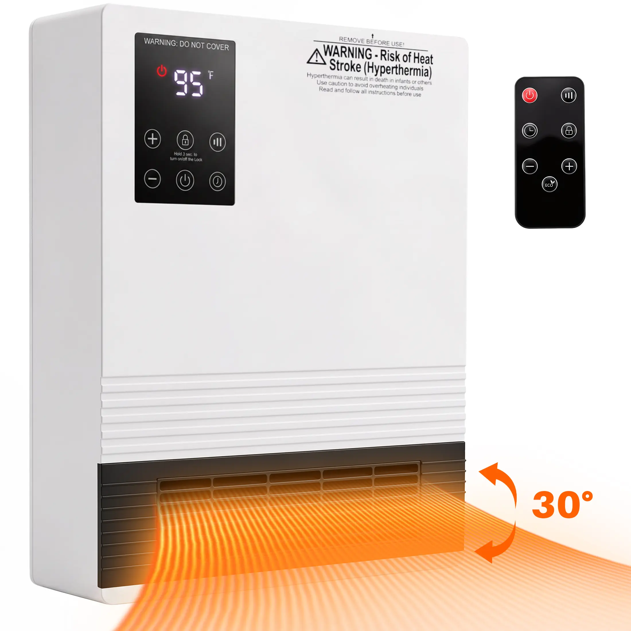 【New】Sweetcrispy Wall Mounted Space Heater with Remote Control, 750W/1500W Dual Power Electric Heater, ECO Mode, 50℉-95℉ Adjustable Thermostat, Overheat Protection, 120V Portable Wall Heater for Bedroom, Bathroom & Indoor Use