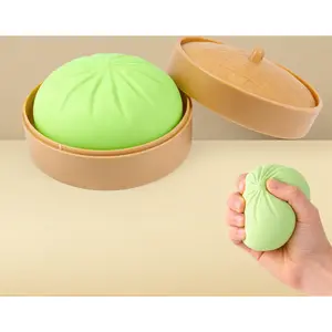 Cute Glitter Dumpling Squishy Toys, Giant Sensory Stress Ball for Anxiety Relief, Fidget Toy for Kids & Adults, Non-Edible Steamer Bun Design (Green)