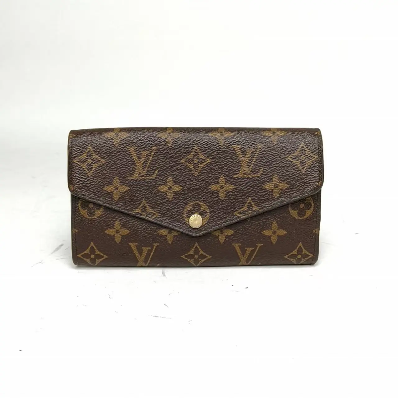 Pre-owned Louis Vuitton Classic Monogram canvas envelope long wallet with gold snap button