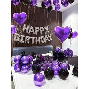61 sets / packages, 16-inch silver birthday-themed foil balloons; including black and purple latex balloons as well as heart-shaped foil balloons; these English letter decorations are very suitable for birthday decorations, events, parties, hbdballoon