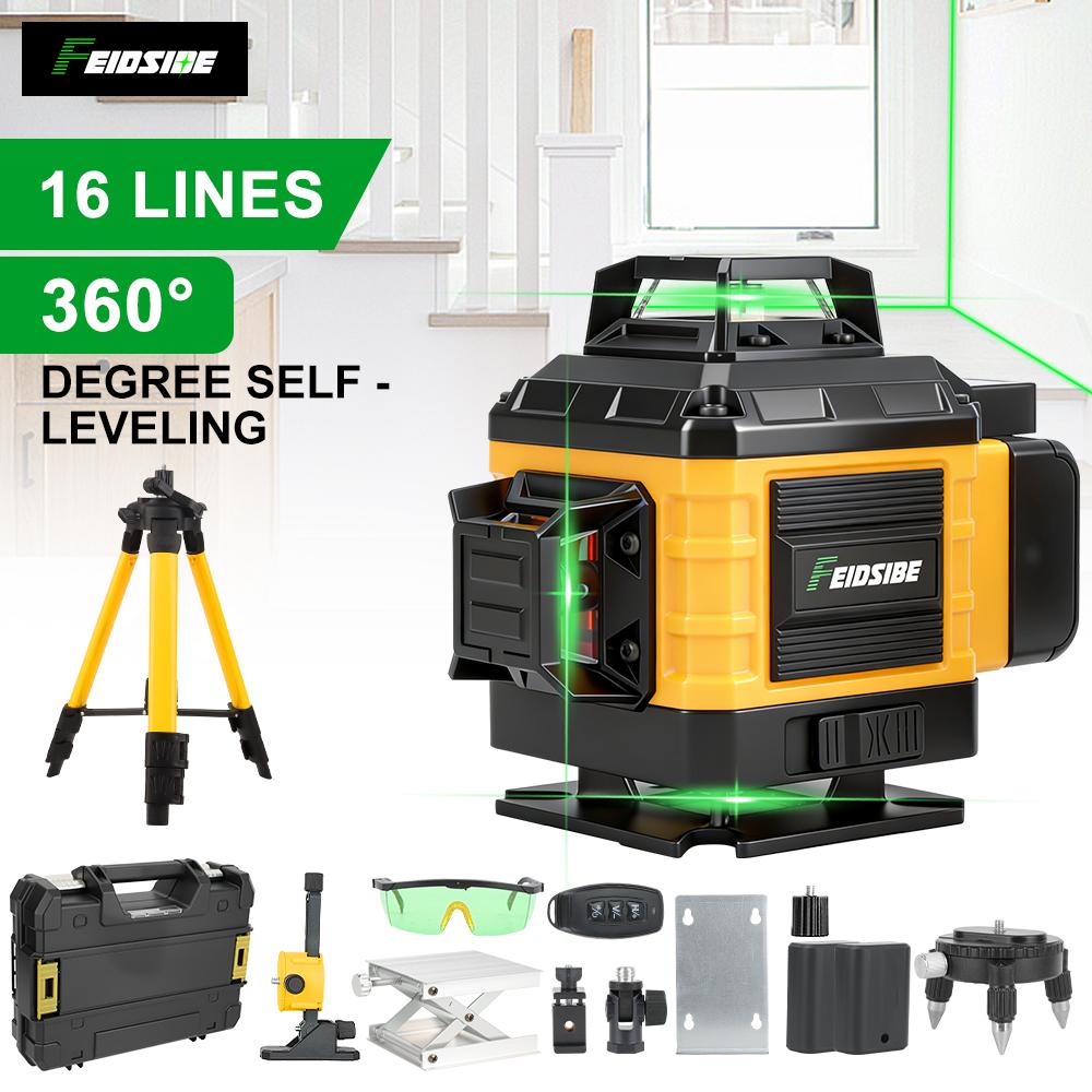 Pro-Grade 16-Line 4D Green Cross-Line Laser Level, Self-Leveling with Strong Magnetic Base,Includes 2x3000mAh Rechargeable Batteries & 39" Adjustable Tripod, for PrecisionIndoor/Outdoor Construction, Tiling, Framing, and Professional Renovation