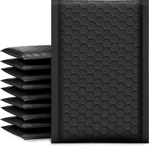 Bubble Mailers 4x8 Inch Black 50 Pack Usable Size 4x7 Padded Envelopes Small Business Mailing Package Opaque Self Seal Adhesive Waterproof Boutique Shipping Bags for Jewelry Makeup Supplies #000