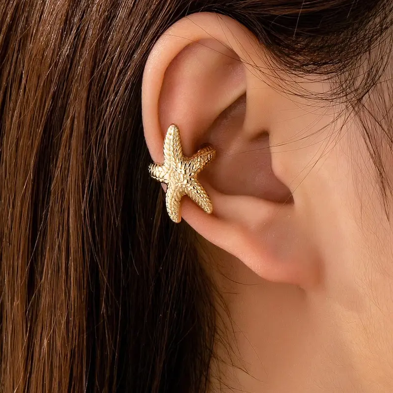 1pc Starfish Ear Cuff, Ocean Theme Ear Clip Earrings For Women, Marine Life Starfish Clip-On Earrings Suitable For Beach Holiday Outfits, Beachy Earrings