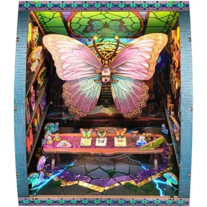 Butterfly Miniature Wooden House Kit With Atmosphere Lighting Vintage Aesthetic Decorative Collection Book Nook Kit, Perfect For Butterfly Enthusiasts Or As A Thoughtful Gift, Blending Creativity, Craftsmanship, Aesthetic Value