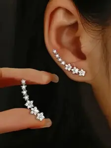Elegant Five-Petal Flower Ear Cuffs, Stylish Rhinestone Star Earrings for Women, Perfect for Dates, Festive Parties, Any Occasion, Dainty Fashion Jewelry, Flower Stud Earrings