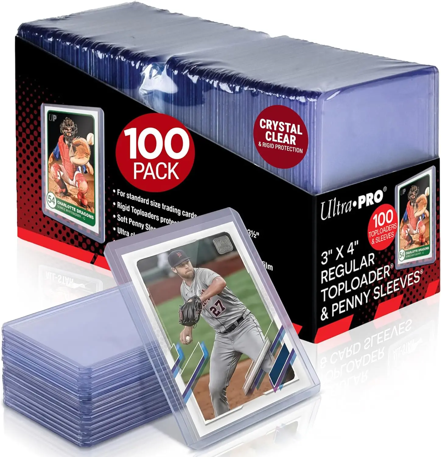 Ultra Pro 100 Pack Crystal Clear 3" x 4" Regular Toploader & Penny Sleeves for Trading Cards