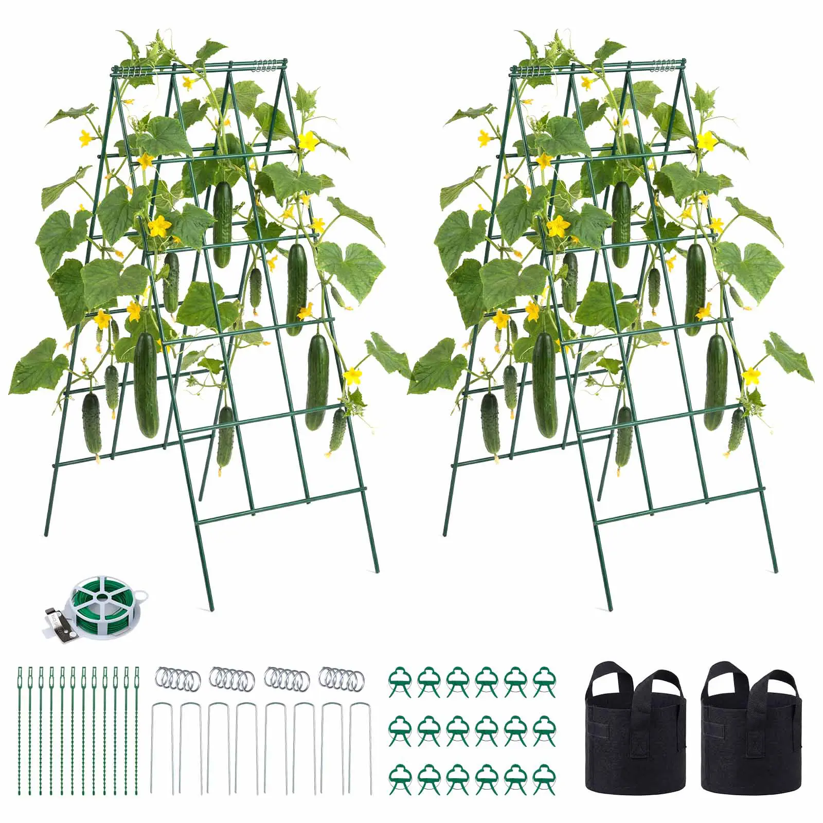 Cucumber Trellis 4 Pack, A-Frame Garden Trellises for Raised Bed, Metal Rustproof Coating Plant Support for Vine, Climbing Plants, Peas, Beans, Zucchini, Tomato, Flower (46.06 x 18.11 in x 4PCS)