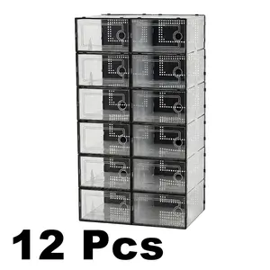 12/24/36 Pcs X-Large Clear Plastic Shoe Storage Boxes Stackable Closet Organizers for Sneakers, Fits US Size 11, Space Saving Entryway Shoe Container, Drawer Unit Substitute