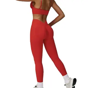 Women’s solid crop tank top & high waist leggings & zip up crop jacket track suit set