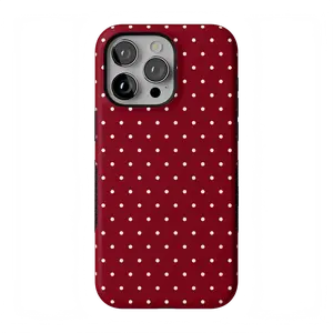 Casely iPhone 15 Pro Case | On the Dot | Maroon Polka Dot | Bold Protective Design | Compatible with MagSafe