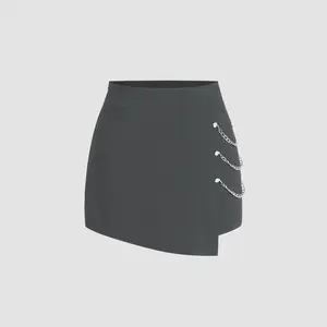 Cider [2 colors, size 2-26] High Waist Solid Skort With Chain Curve & Plus