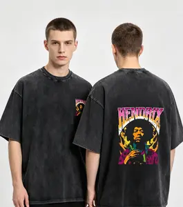 Jimi Hendrix Vintage Washed T-Shirt Double Sided Rock Graphic Tee Retro Distressed Oversized Short Sleeve Crew Neck Summer Hip Hop Loose Cotton Unisex Top