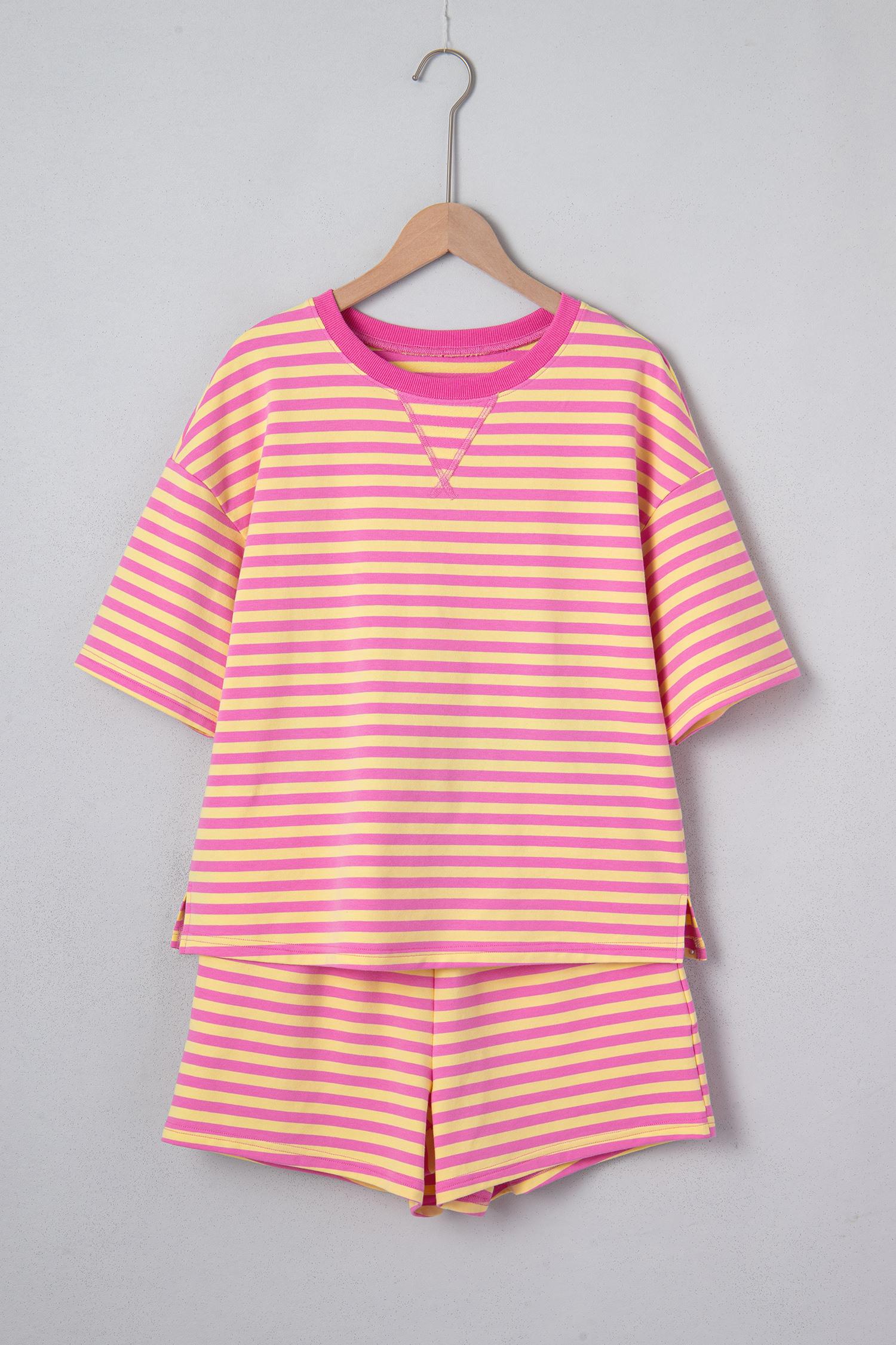 Znacicc Women's Casual Striped Matching Set with Relaxed Boxy Cut Drawstring Waistband Soft Fabric Ideal for Picnics Errands & Relaxing Days Out