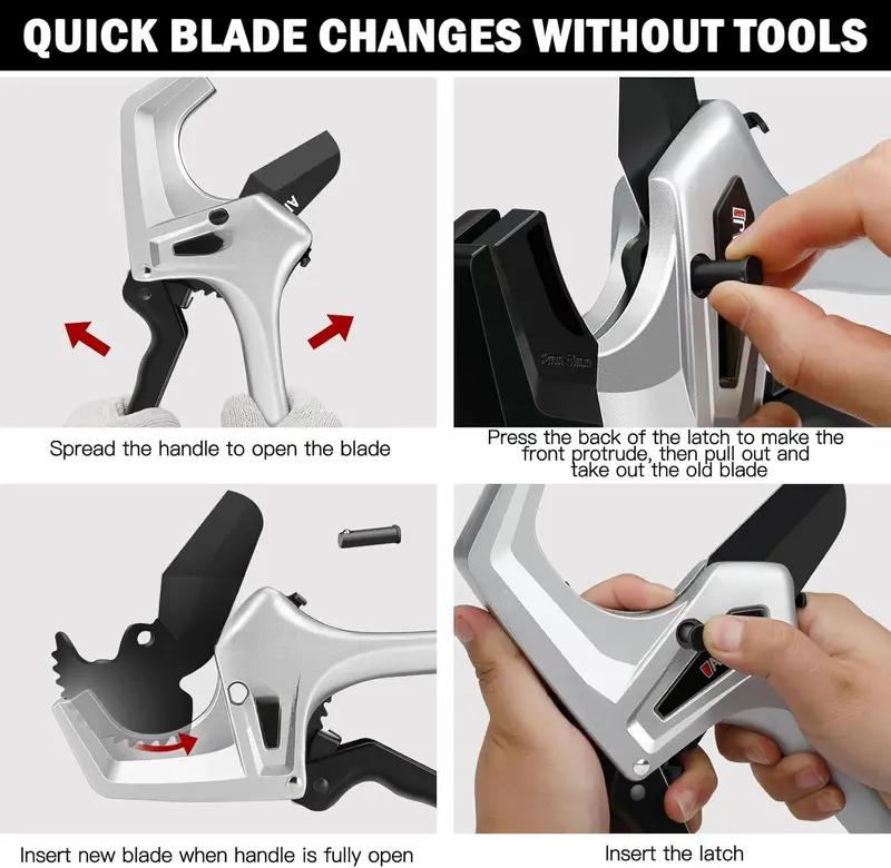 Heavy Duty Ratchet PVC Pipe Cutter – Cuts Up to 3" – One-Click Blade Replacement – Sharp Shears for PVC, PEX, Plastic Pipes – Clean, Effortless Cuts – Extra Spare Blade Included