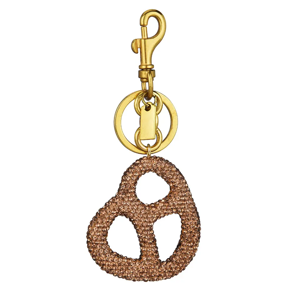 Bling Rhinestone Pretzel Metal Bag Charm, Glam Stylish Trending Keychain Purse and Wallet Accessory for Women Bags. Wallets Backpacks, Bag Charms