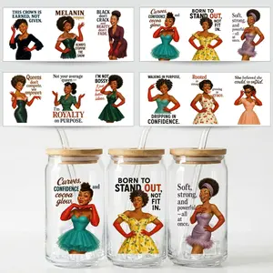 4pcs/set Queen UV DTF Cup Wraps Decals, Waterproof Self-Adhesive Transfer Paper for Mugs & Bottles, High-Quality 3D Labels