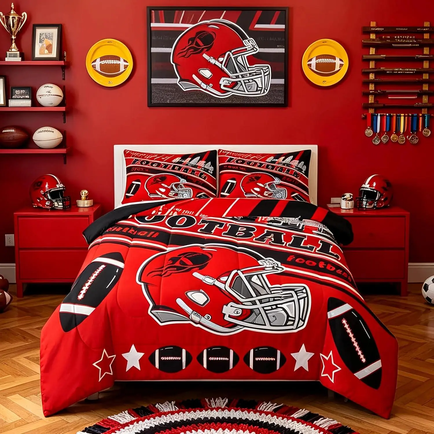 Football Bedding Set Comforter Set Sports Theme Women Men Football City Comforter Rugby Sports Duvet Quilt Bedroom Decor
