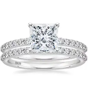 3CT Princess Cut Moissanite Ring - 925 Silver Vintage Engagement Set for Her  engagementrings