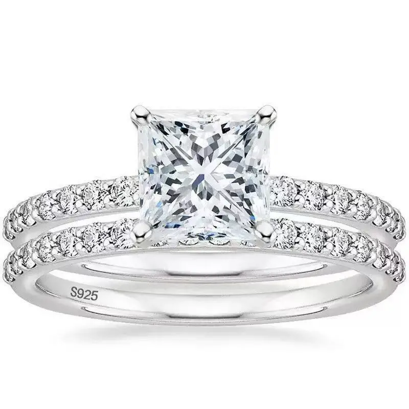 3CT Princess Cut Moissanite Ring - 925 Silver Vintage Engagement Set for Her  engagementrings