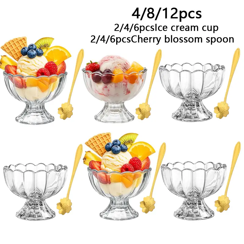 Tulip-Shaped Glass Dessert Serving Bowls/cups Set, Decorative Bowls, Kitchen Tableware, Perfect for Ice Cream, Fruit Salad, Snacks, Cocktails & Christmas Parties