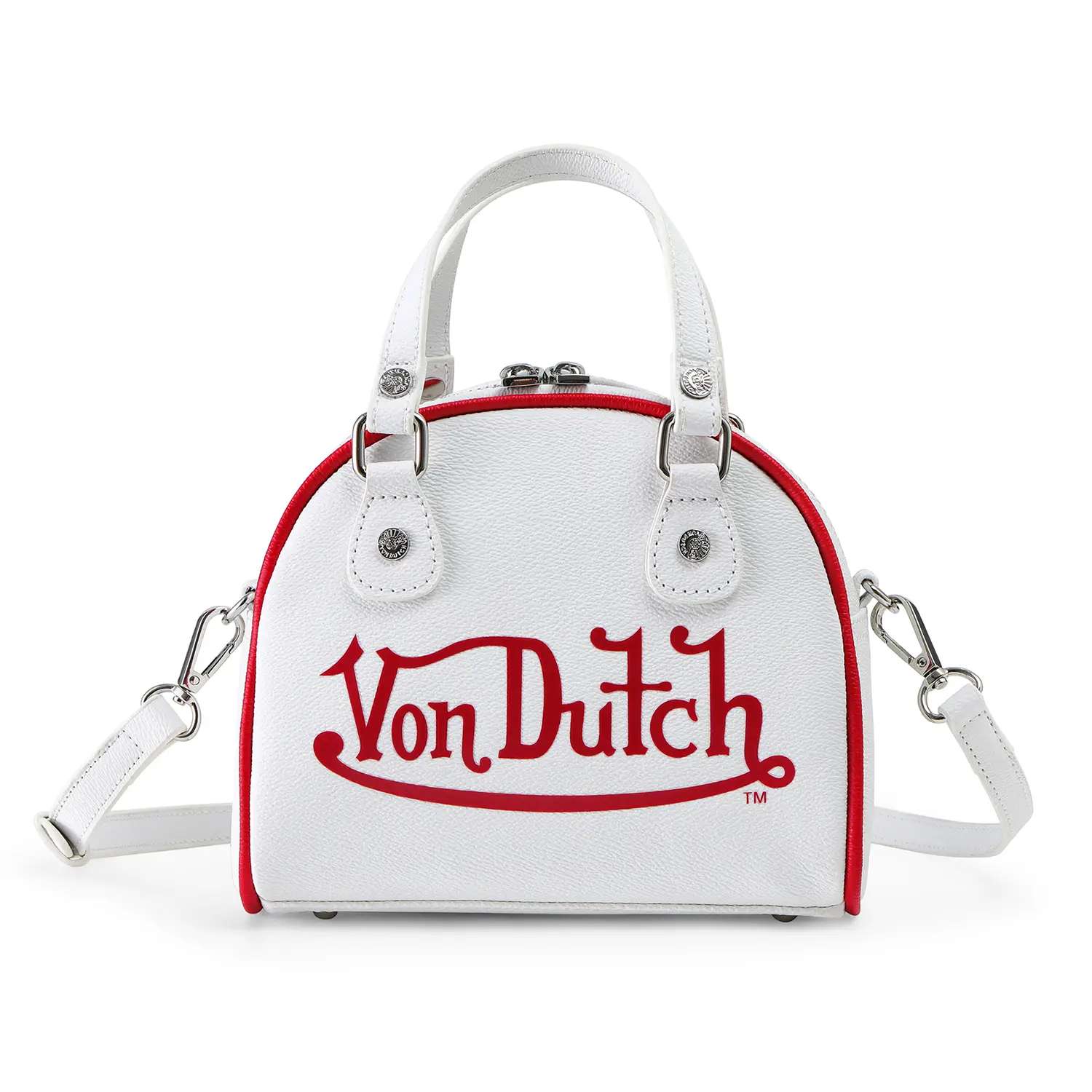 Von Dutch White and Red Two-Tone Bowling Bag