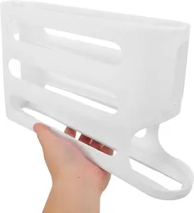 White 4-Tier Egg Storage Holder, Auto Rolling & Sliding Egg Dispenser, Practical Space-Saving Food Organizer for Refrigerator and Countertop        3  3