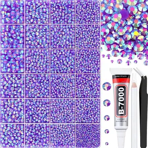 30000Pcs AB Rhinestones for Bedazzling with B7000 Jewelry Glue, Bedazzler Kit Flatback Gems, Resin Rhinestones for Crafting Crafts Clothing Shoes Fabric Nail Art Assorted Size 2/3/4/5/6mm