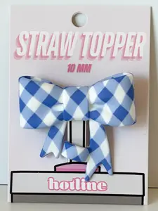 Bow Straw Topper - Blue Gingham