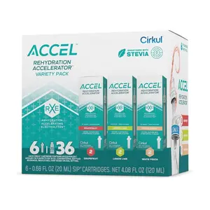 Cirkul Accel Electrolytes Flavor Water Variety Pack, Makes 36 Drinks, No Sugar, Zero Calorie Drink Mix, (2 Grapefruit, 2 Lemon Lime, 2 White Peach)