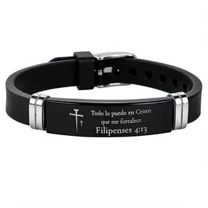 Faith Cross Silicone Wristband Inspirational Quote Bracelet, Religious Bible Verse Jewelry Set, Classic Daily Accessory Ideal Present For Men Women Family Friends