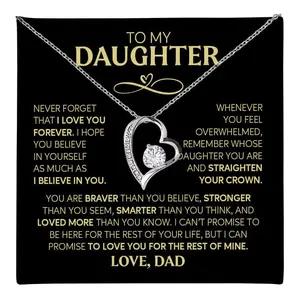 To My Daughter Forever Love Necklace, Meaningful From Dad Or Mom, Heart Pendant With Message Card & Elegant Box, Birthday, Graduation, Jewelry Her #1866, White Forever Love Necklace Christmas Gifts, Jewelry Gifts, Birthday Gifts