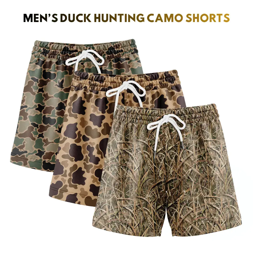 Duck Hunting Camo Mesh Shorts, Men's Hunting Shorts, Breathable Outdoor Fishing Shorts, 5 Inch Athletic Shorts