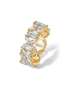 14K Gold Plated Bridal Eternity Band For Women Luxury Marquise Cut Cubic Zirconia Ring Sparkling Statement Wedding Jewelry Perfect For Engagement Anniversary Valentine Gift