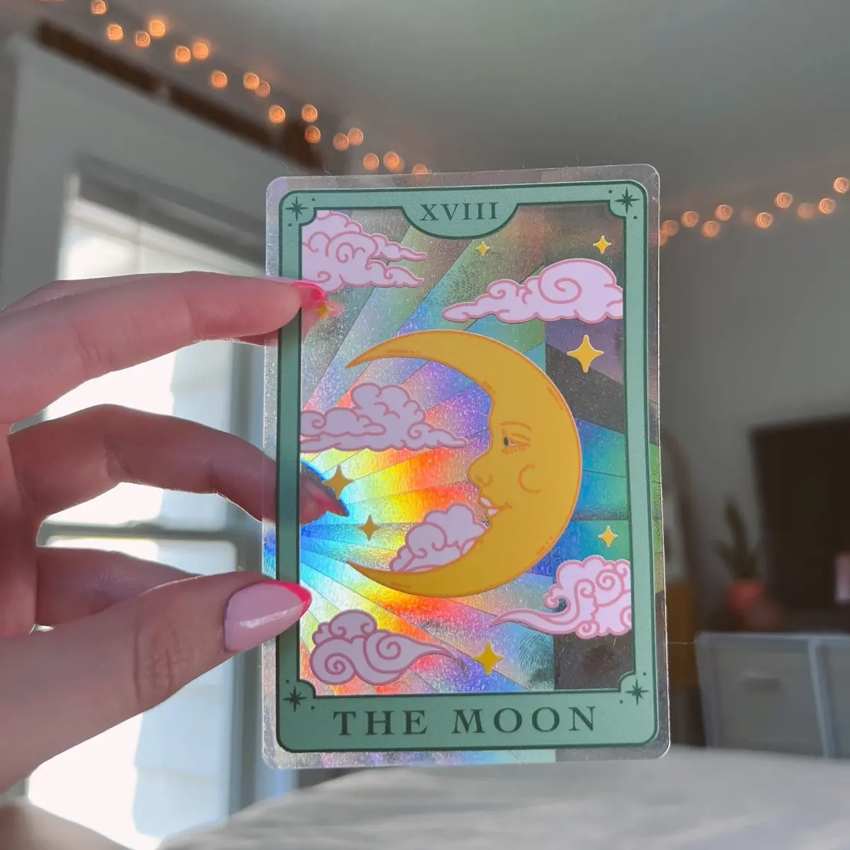 the moon tarot suncatcher sticker - 3.6x4.5in decorative rainbow maker - colorful home decor