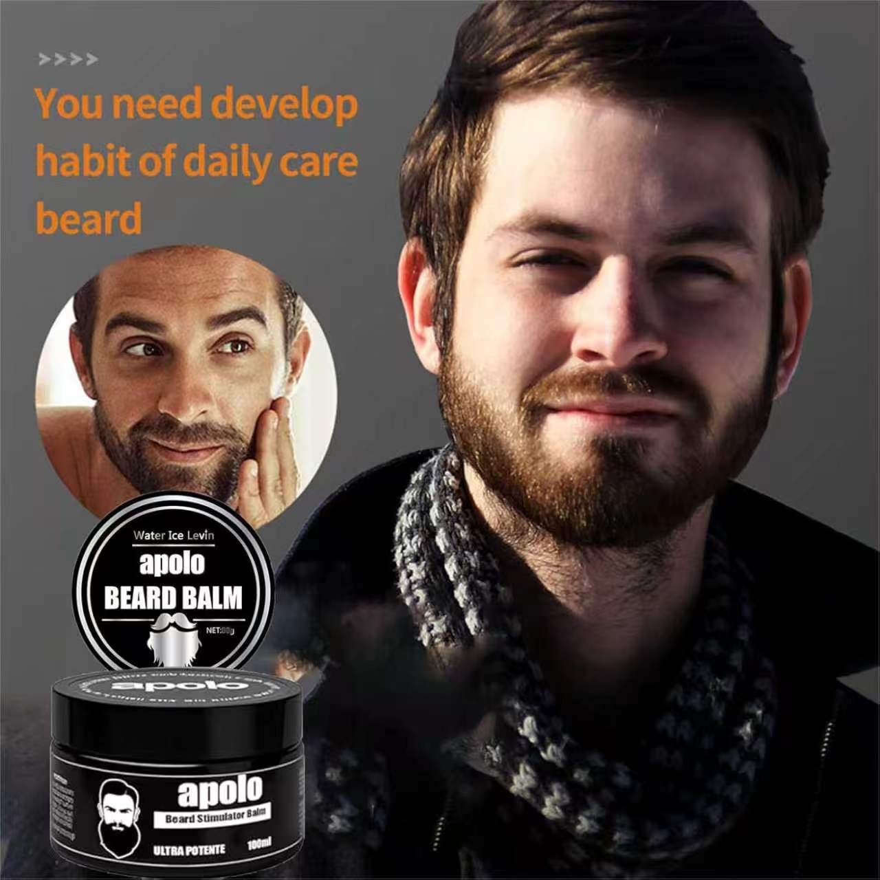 3PCS Apolo Ultra Potente Beard Balm for Men - Stimulating Beard Growth Formula - 100ml - Water Ice Levin