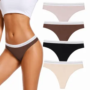 Women’s ribbed seamless thong underwear—no show, no VPL panties—soft stretch, breathable fabric; perfect under leggings for yoga, gym, and everyday wear.