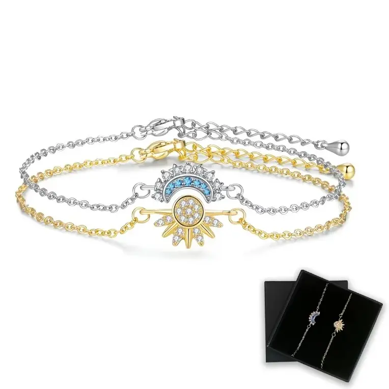 Sun and Moon Bracelet Set for bestfriend, sister gift,Stackable Gold Sun & Blue Moon Bracelet, Matching Couple/Friendship/sister Jewelry necklace
